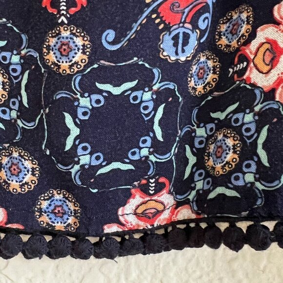 Vintage Mudd Open Back Crop Top Lace Hem Navy Boho Print 90s Y2K Size XS - Picture 3 of 8